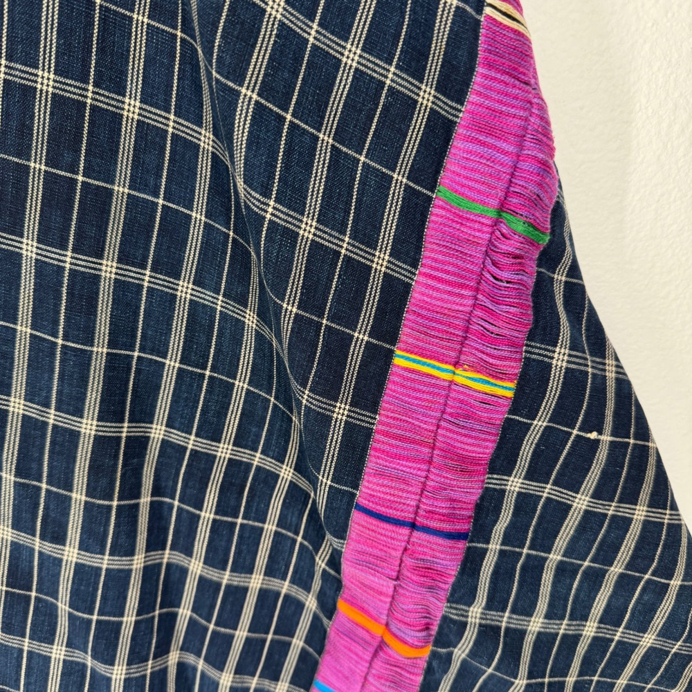 Vintage Habitat Navy Grid Plaid Woven Midi Skirt Side Zip Eclectic Boho Textured - Picture 5 of 9